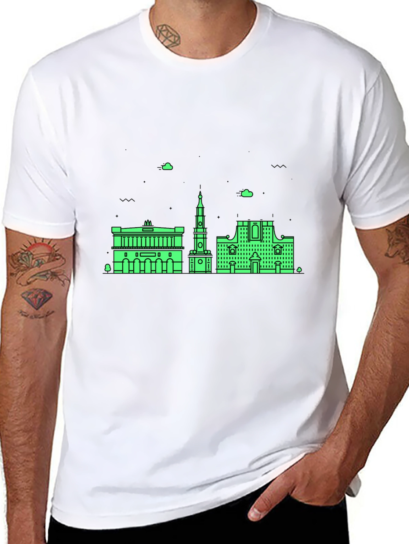 Urban Skyline Graphic Tee - Black Cotton