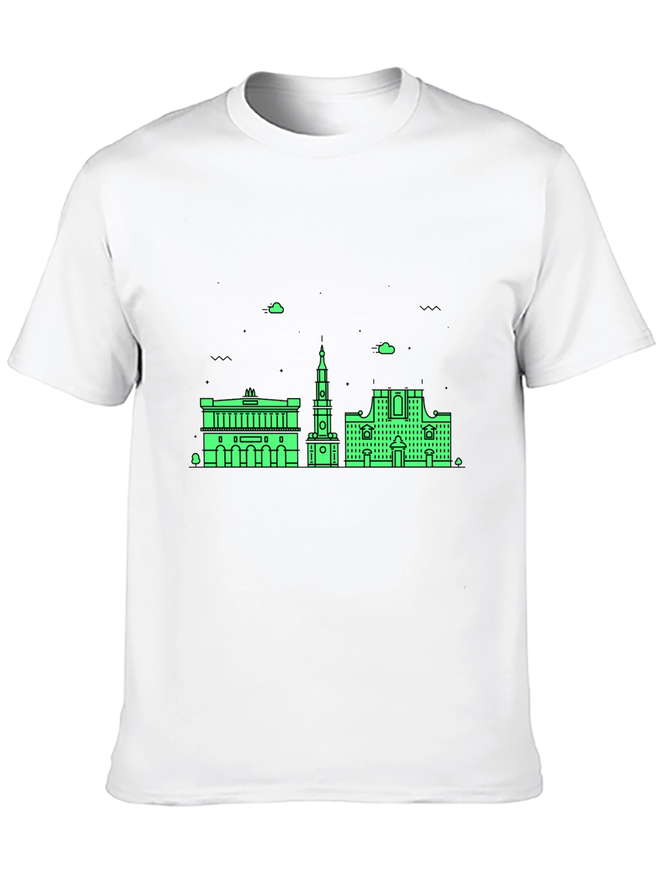 Urban Skyline Graphic Tee - Black Cotton