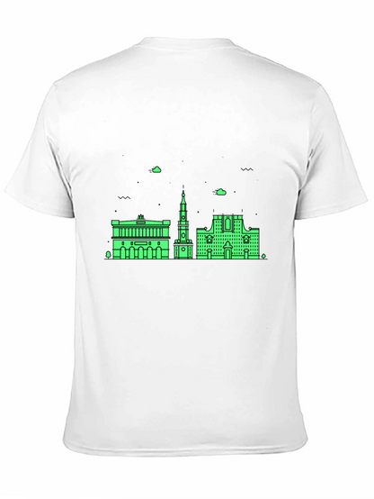 Urban Skyline Graphic Tee - Black Cotton
