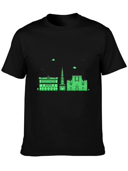 Urban Skyline Graphic Tee - Black Cotton