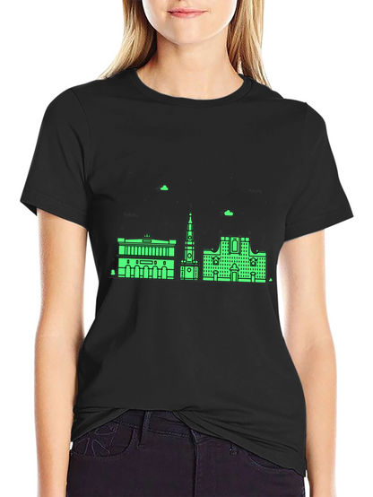 Urban Skyline Graphic Tee - Black Cotton