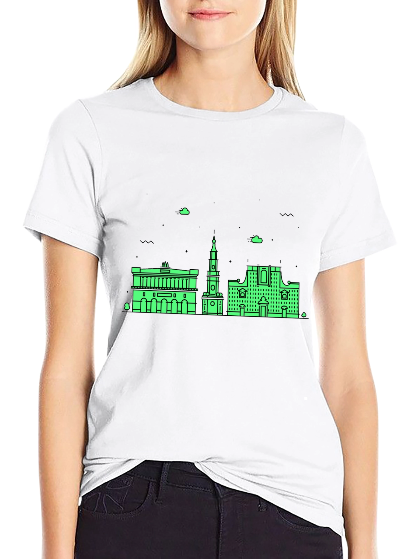 Urban Skyline Graphic Tee - Black Cotton