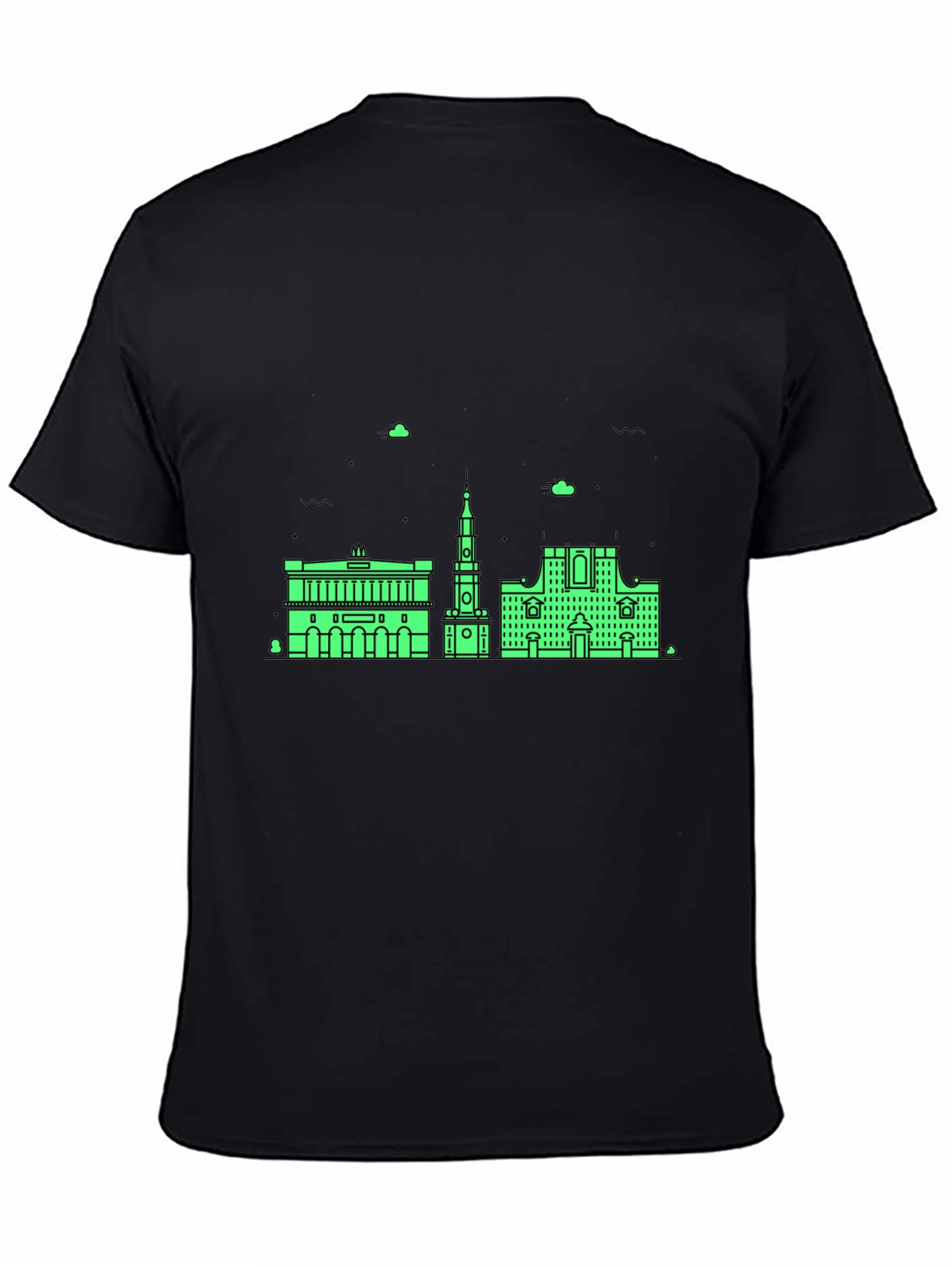 Urban Skyline Graphic Tee - Black Cotton