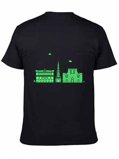 Urban Skyline Graphic Tee - Black Cotton