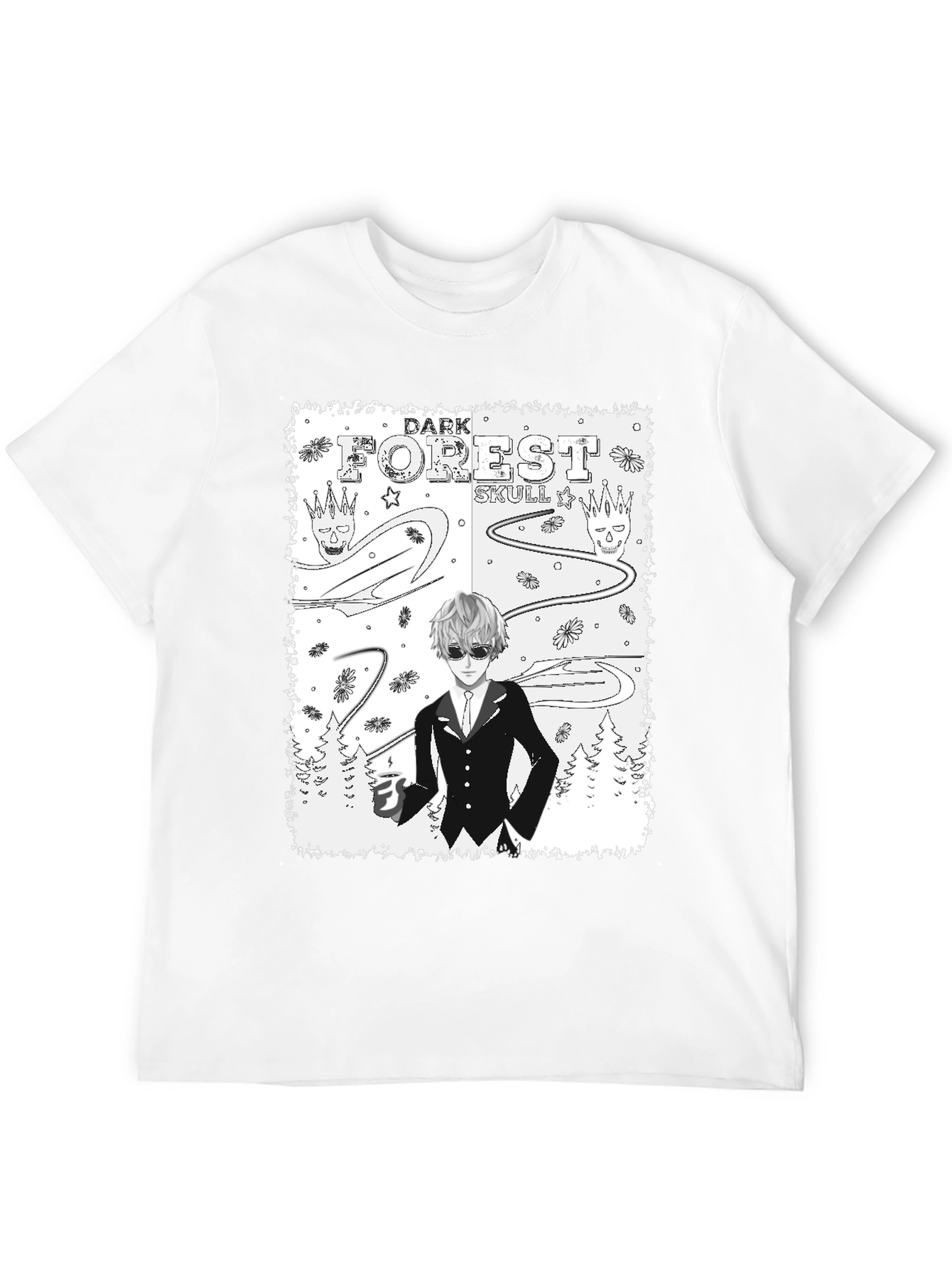 Dark Forest Skull Graphic Print T-Shirt