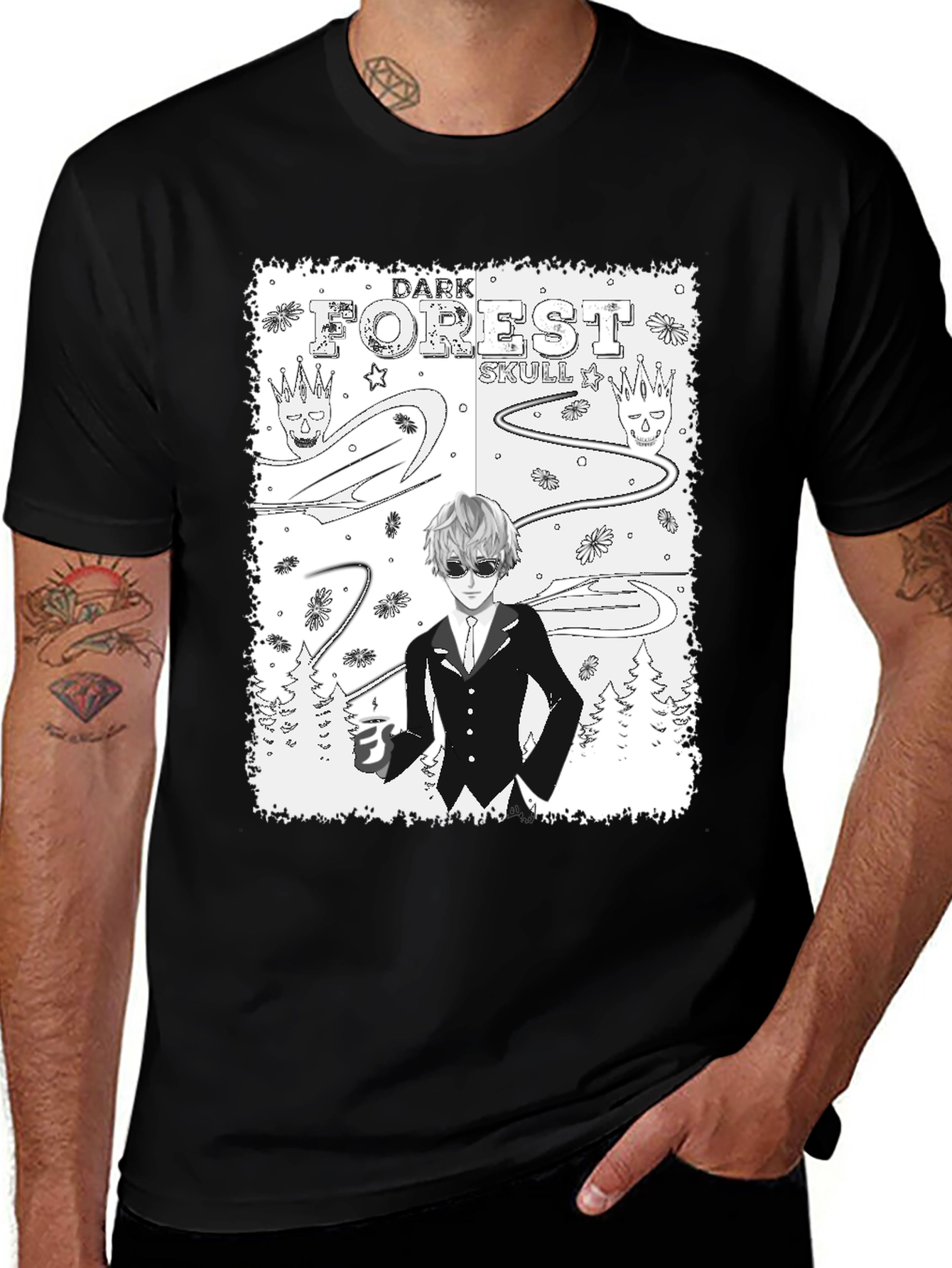 Dark Forest Skull Graphic Print T-Shirt