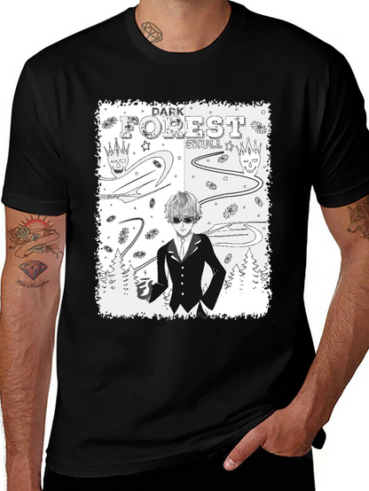 Dark Forest Skull Graphic Print T-Shirt