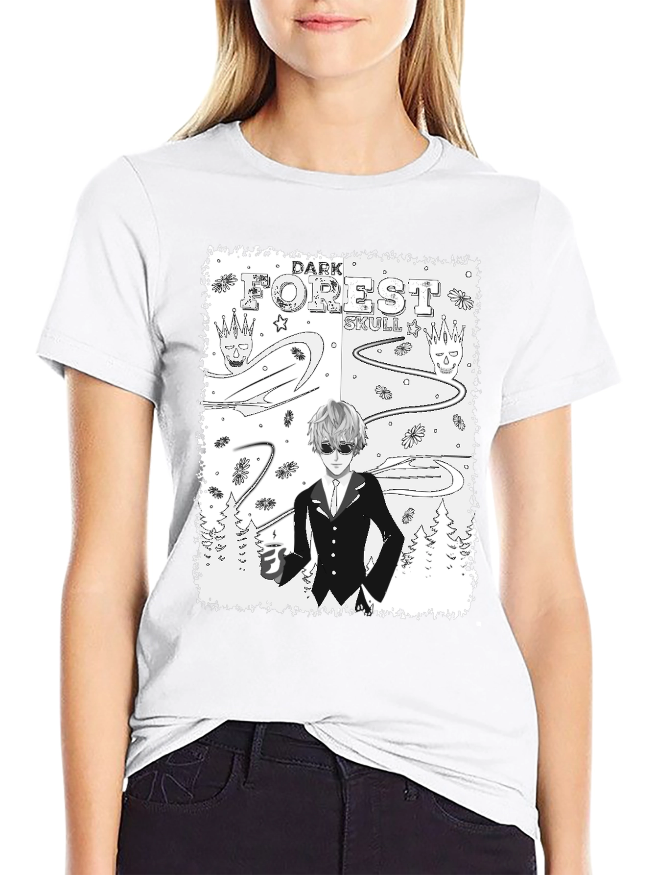 Dark Forest Skull Graphic Print T-Shirt