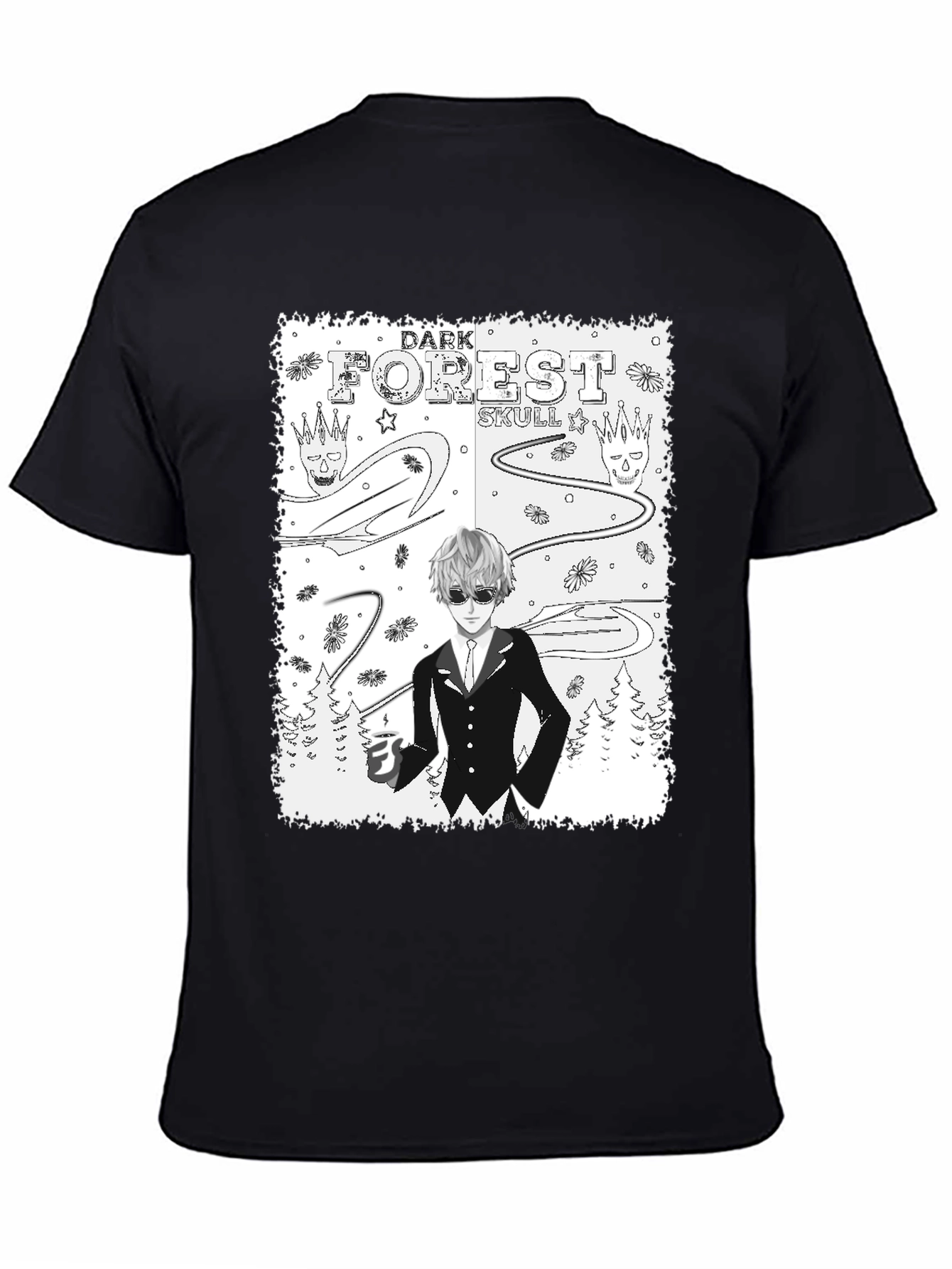 Dark Forest Skull Graphic Print T-Shirt