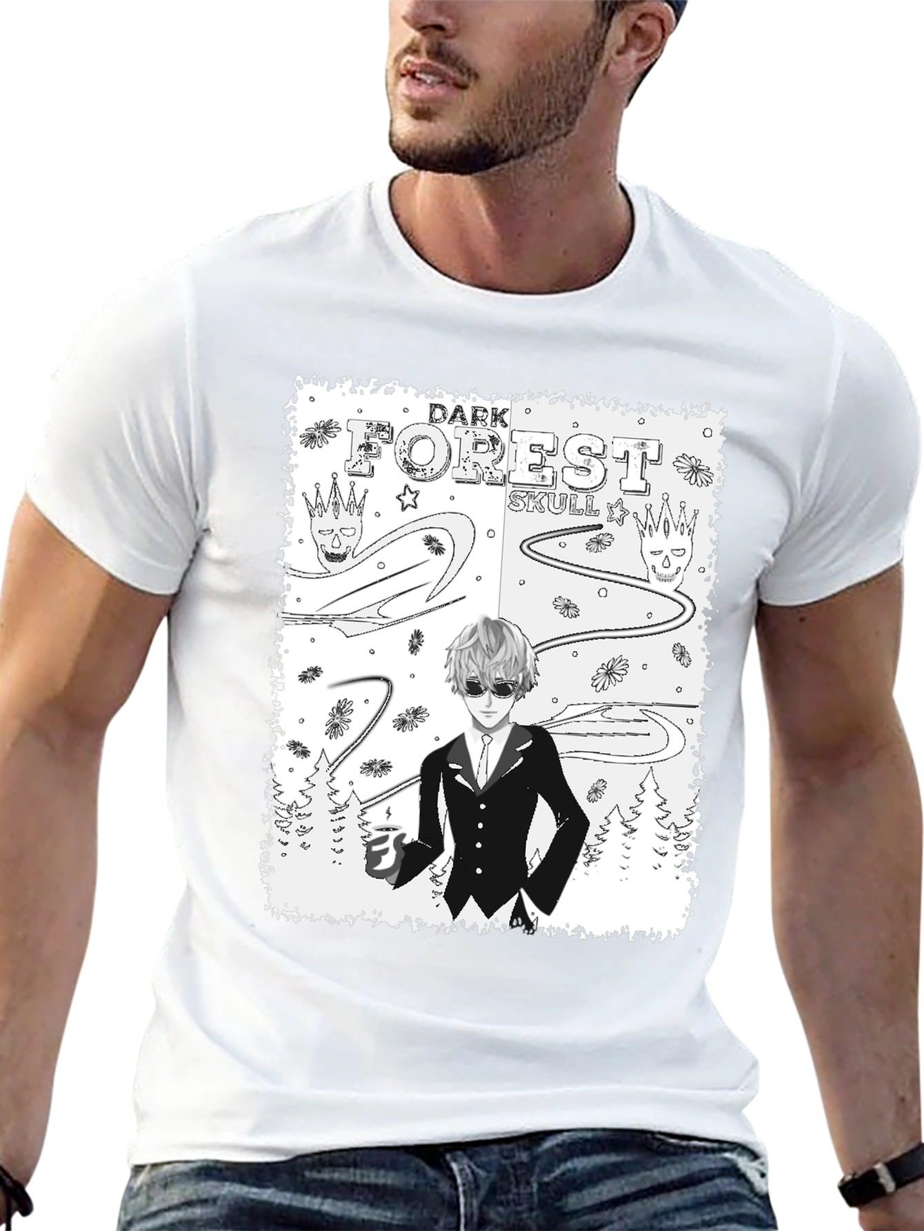 Dark Forest Skull Graphic Print T-Shirt