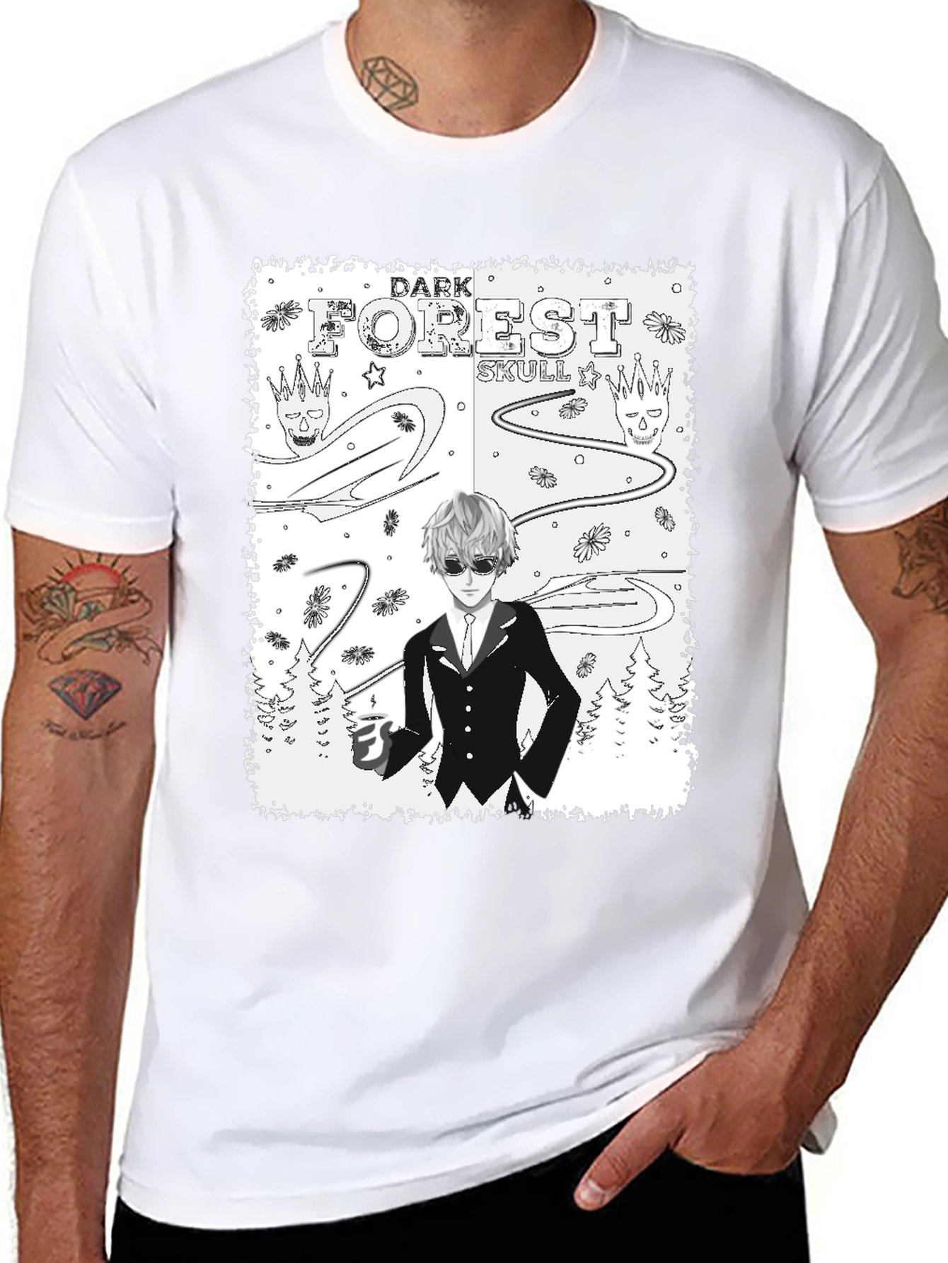 Dark Forest Skull Graphic Print T-Shirt