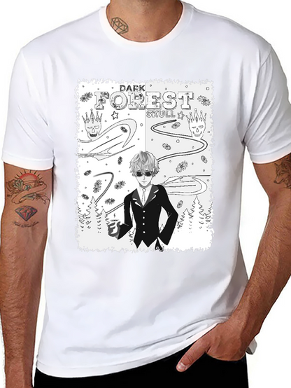 Dark Forest Skull Graphic Print T-Shirt