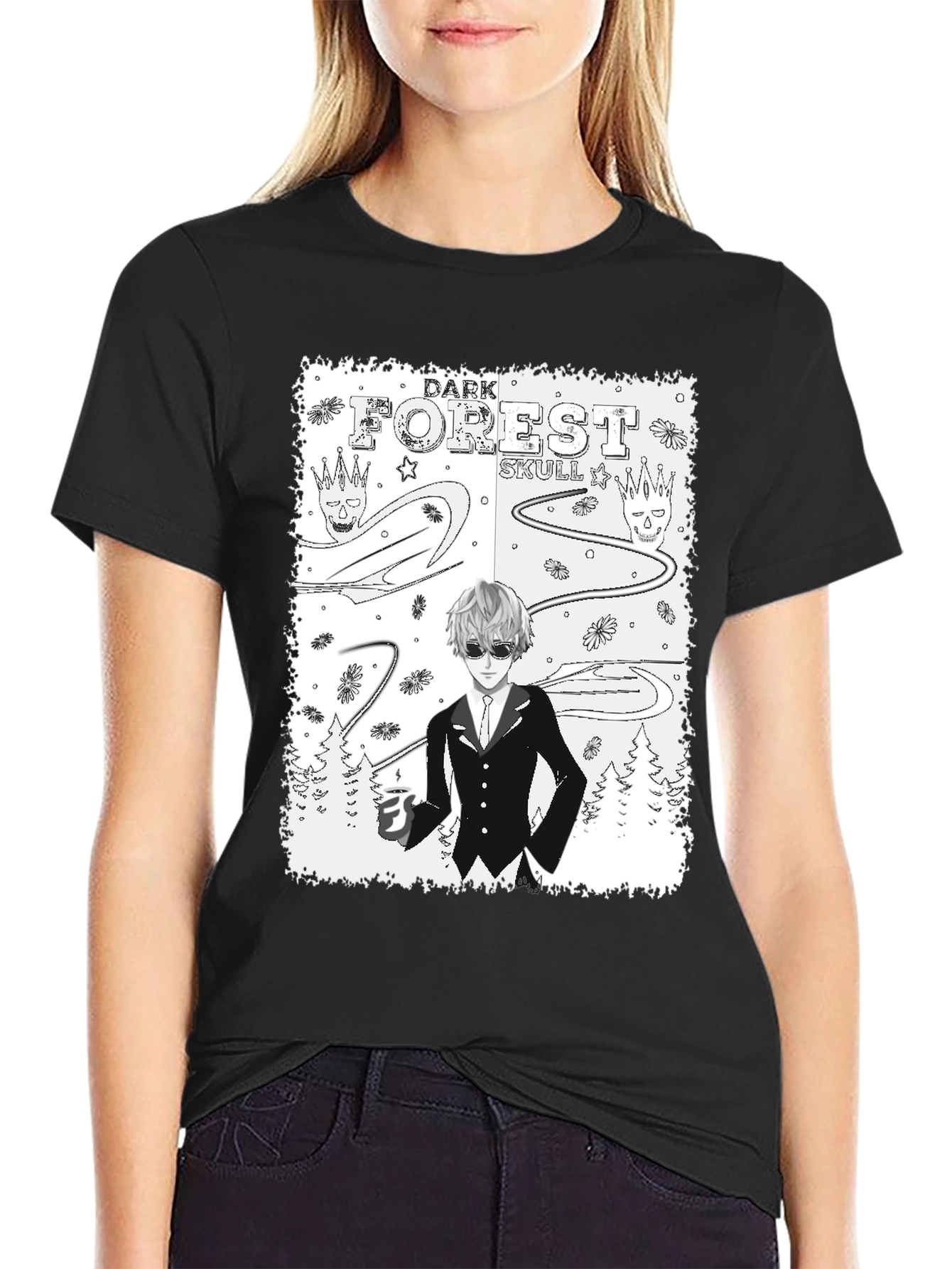 Dark Forest Skull Graphic Print T-Shirt