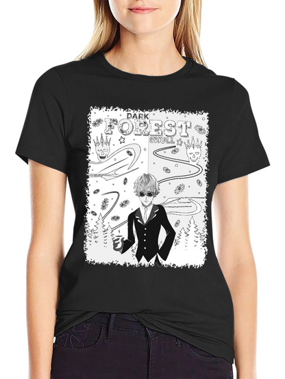 Dark Forest Skull Graphic Print T-Shirt