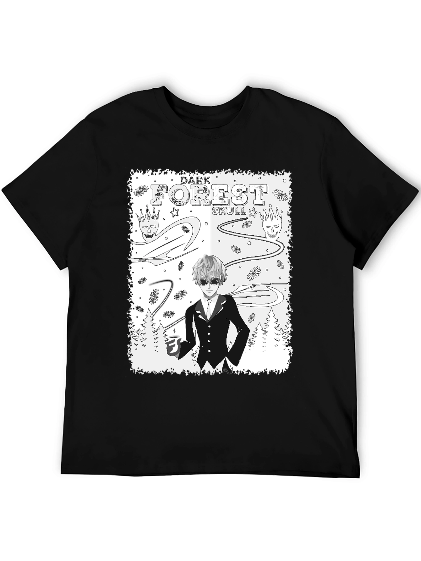 Dark Forest Skull Graphic Print T-Shirt