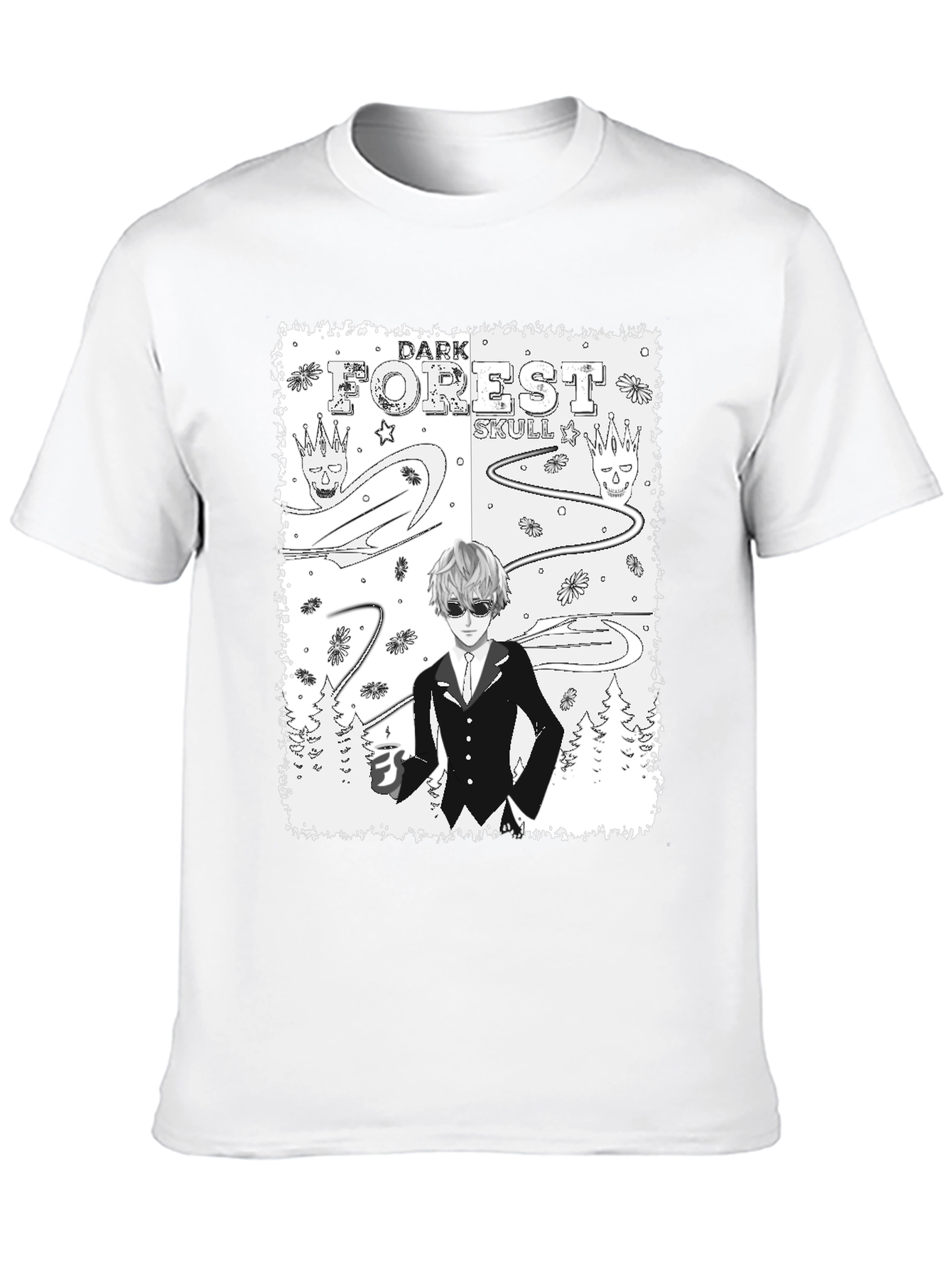 Dark Forest Skull Graphic Print T-Shirt