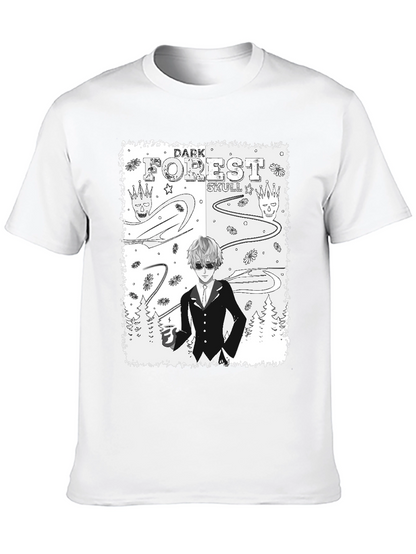 Dark Forest Skull Graphic Print T-Shirt
