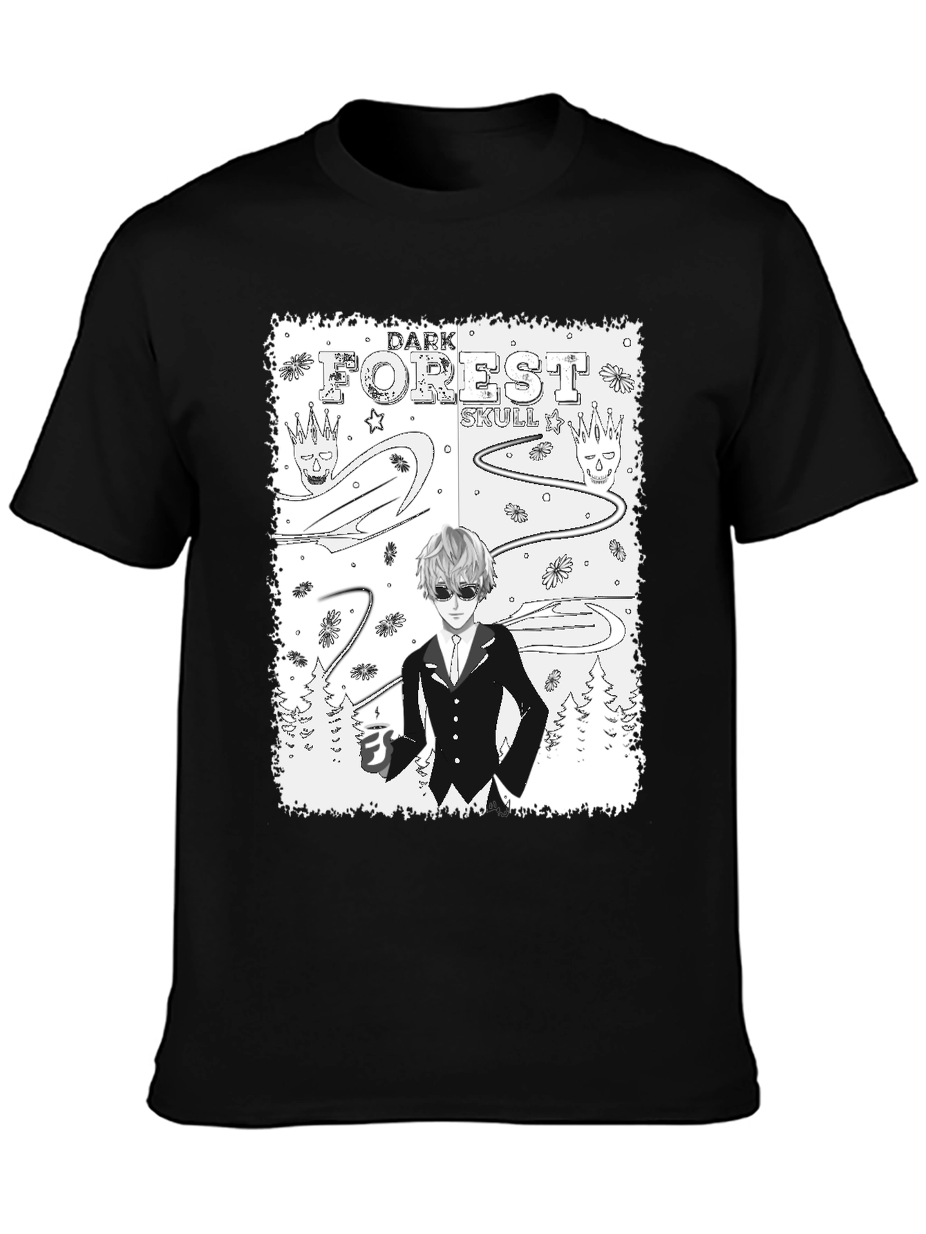 Dark Forest Skull Graphic Print T-Shirt