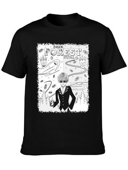 Dark Forest Skull Graphic Print T-Shirt