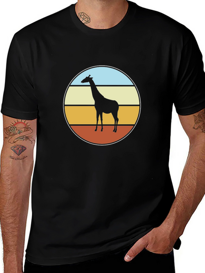 Retro Giraffe Sunset T-Shirt - Black