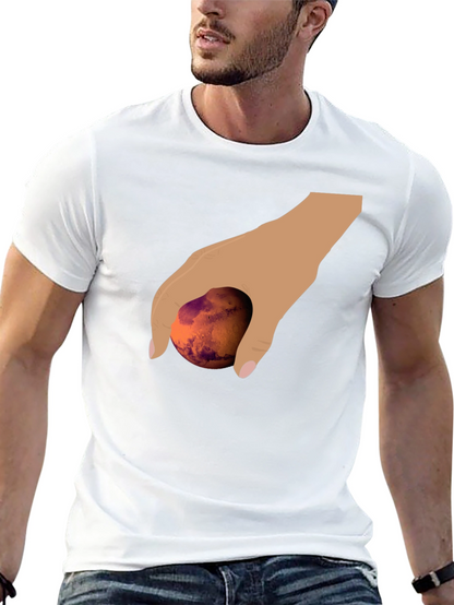 Hand Holding Mars Graphic T-Shirt - Unique Planet Tee