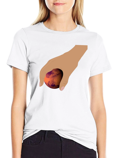 Hand Holding Mars Graphic T-Shirt - Unique Planet Tee