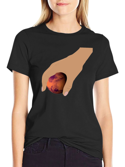 Hand Holding Mars Graphic T-Shirt - Unique Planet Tee