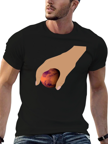 Hand Holding Mars Graphic T-Shirt - Unique Planet Tee