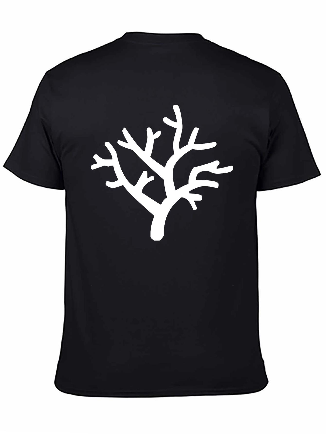 White Branch Print Black T-Shirt