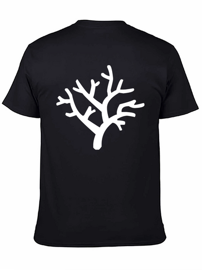 White Branch Print Black T-Shirt
