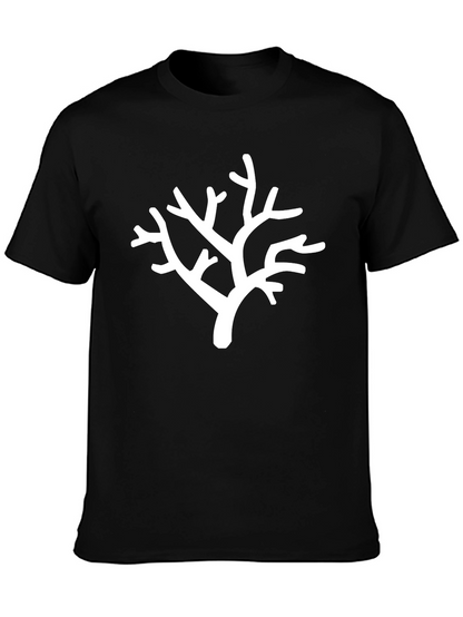 White Branch Print Black T-Shirt