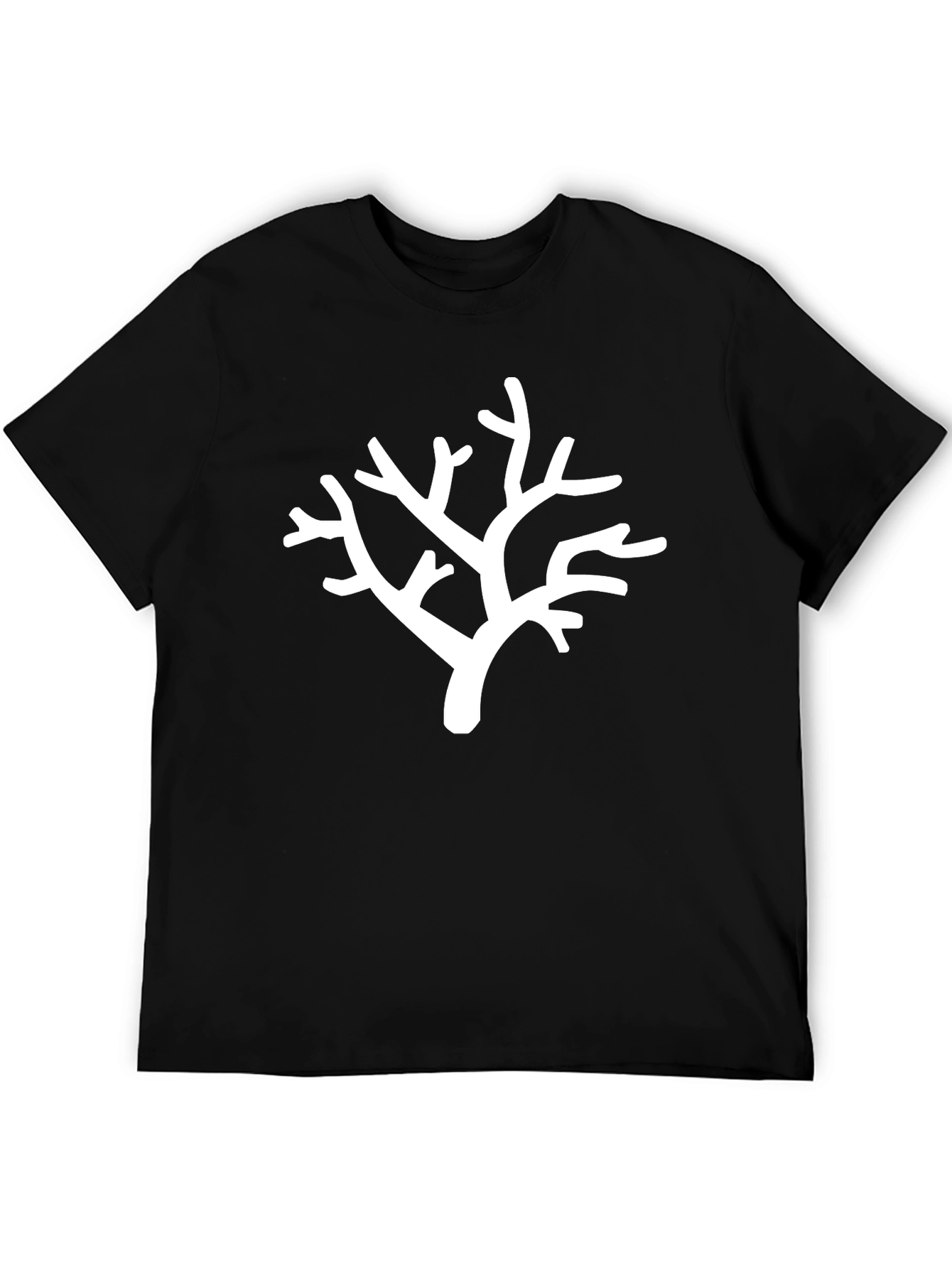 White Branch Print Black T-Shirt