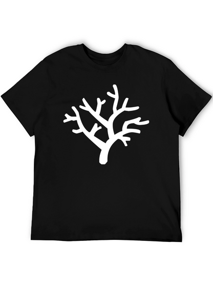 White Branch Print Black T-Shirt