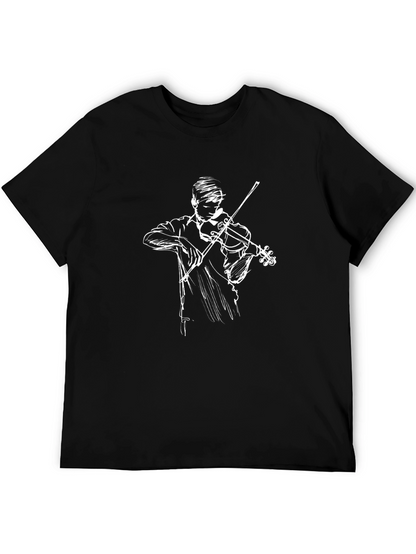Violin Player Graphic Tee - Black Cotton Blend