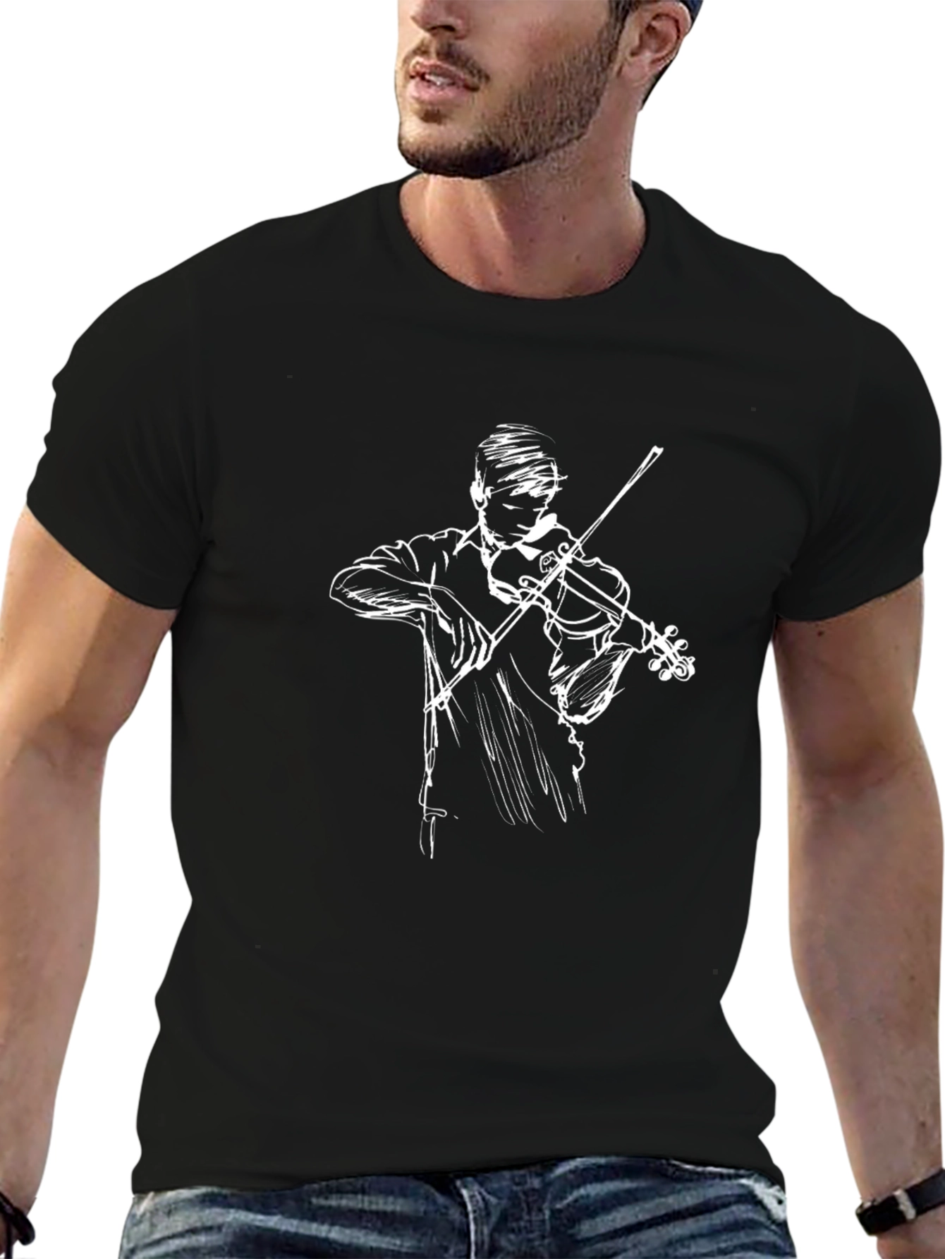 Violin Player Graphic Tee - Black Cotton Blend
