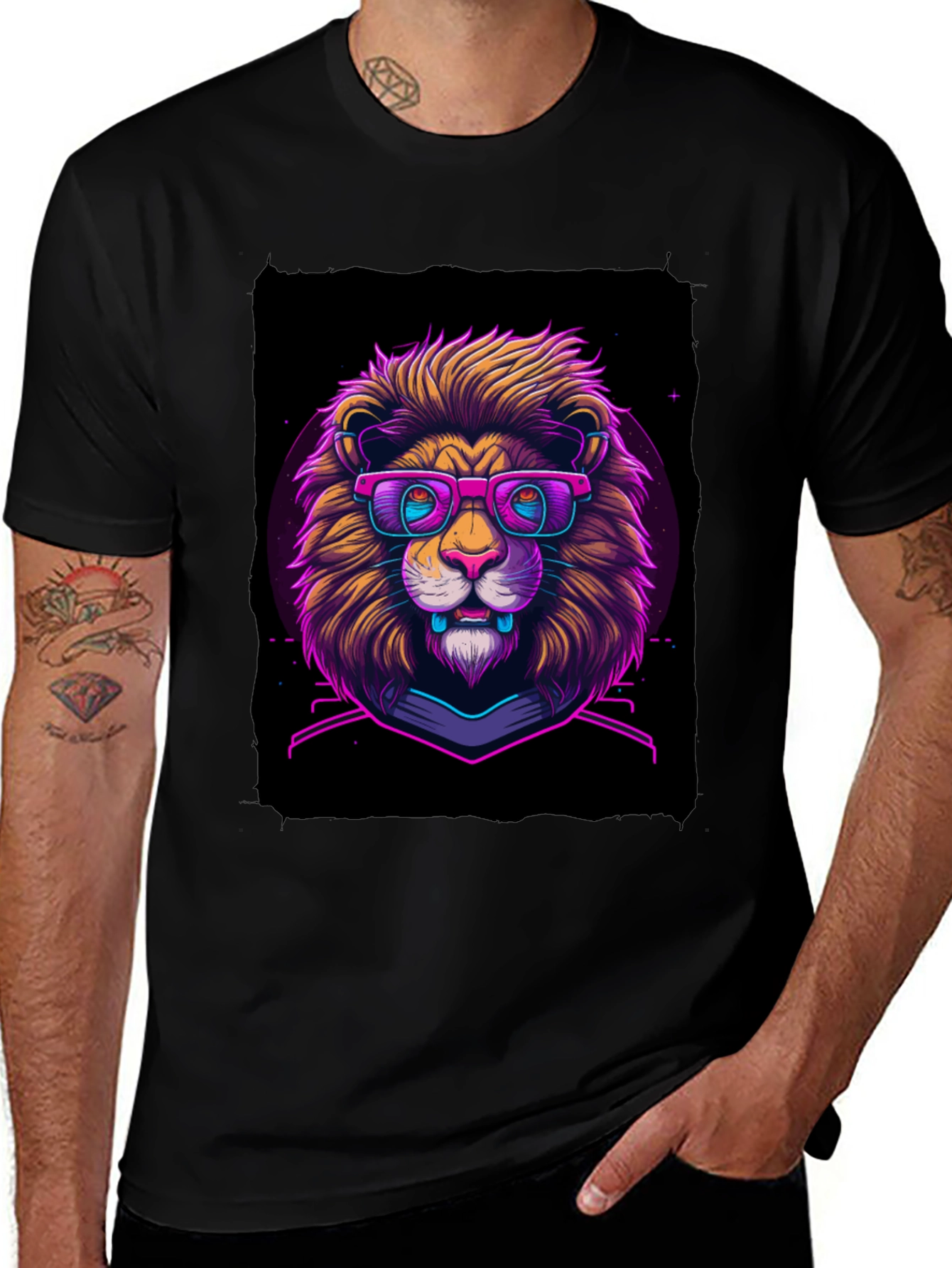 Neon Lion Graphic Tee - Cool Animal Print Shirt
