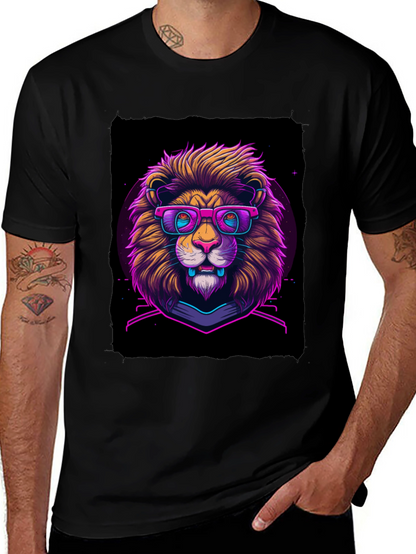 Neon Lion Graphic Tee - Cool Animal Print Shirt