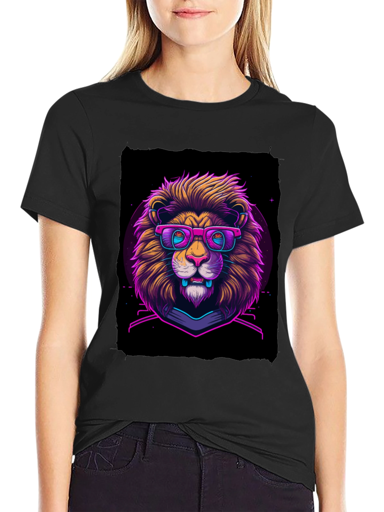 Neon Lion Graphic Tee - Cool Animal Print Shirt