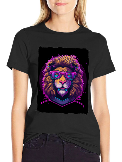Neon Lion Graphic Tee - Cool Animal Print Shirt