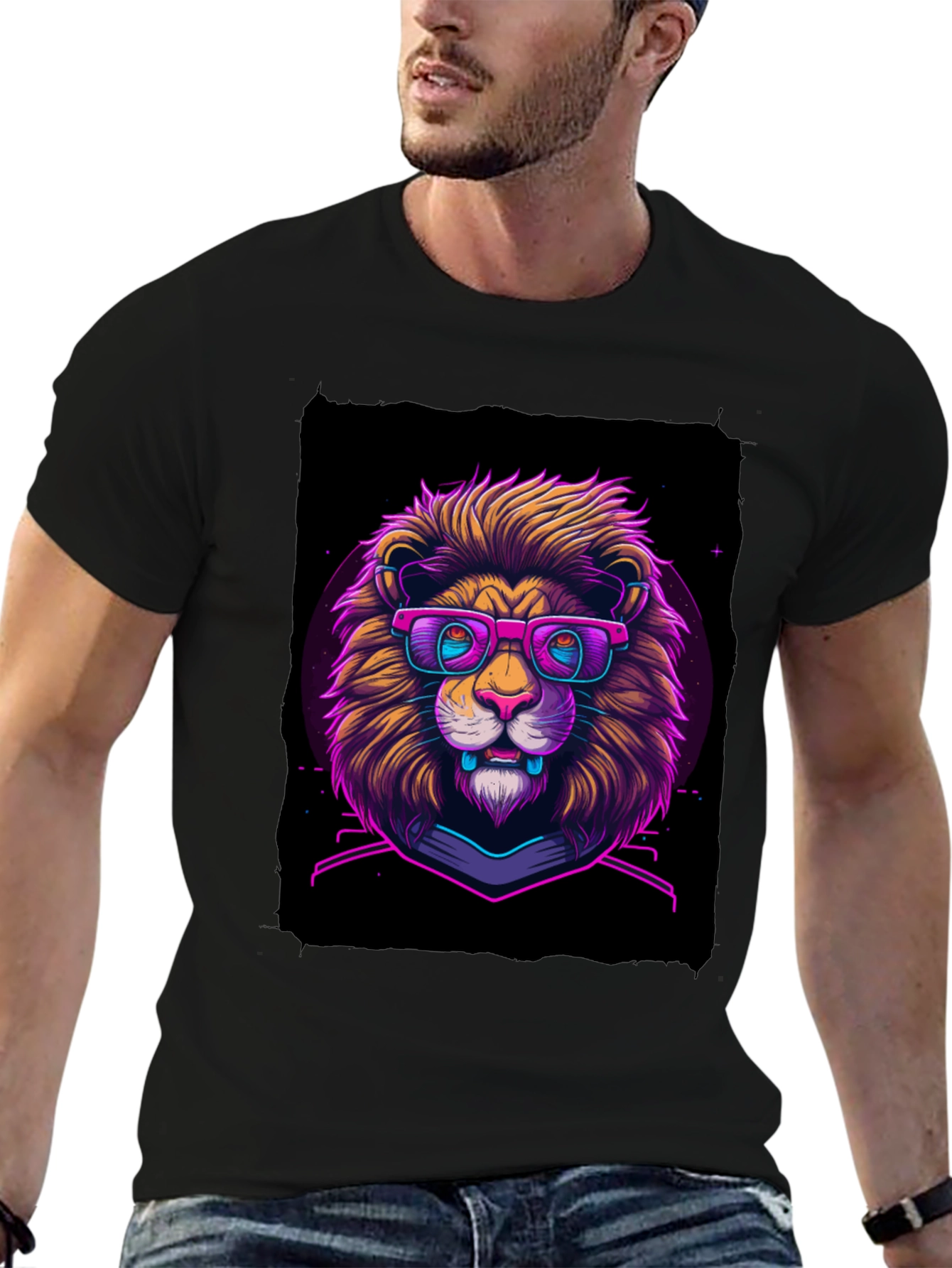 Neon Lion Graphic Tee - Cool Animal Print Shirt