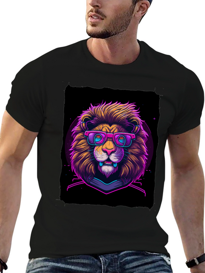 Neon Lion Graphic Tee - Cool Animal Print Shirt