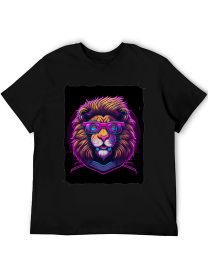 Neon Lion Graphic Tee - Cool Animal Print Shirt