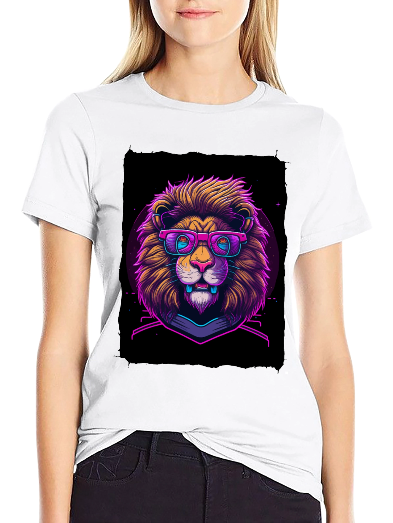 Neon Lion Graphic Tee - Cool Animal Print Shirt