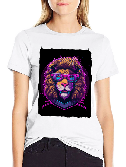 Neon Lion Graphic Tee - Cool Animal Print Shirt