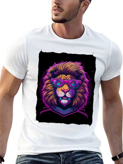 Neon Lion Graphic Tee - Cool Animal Print Shirt