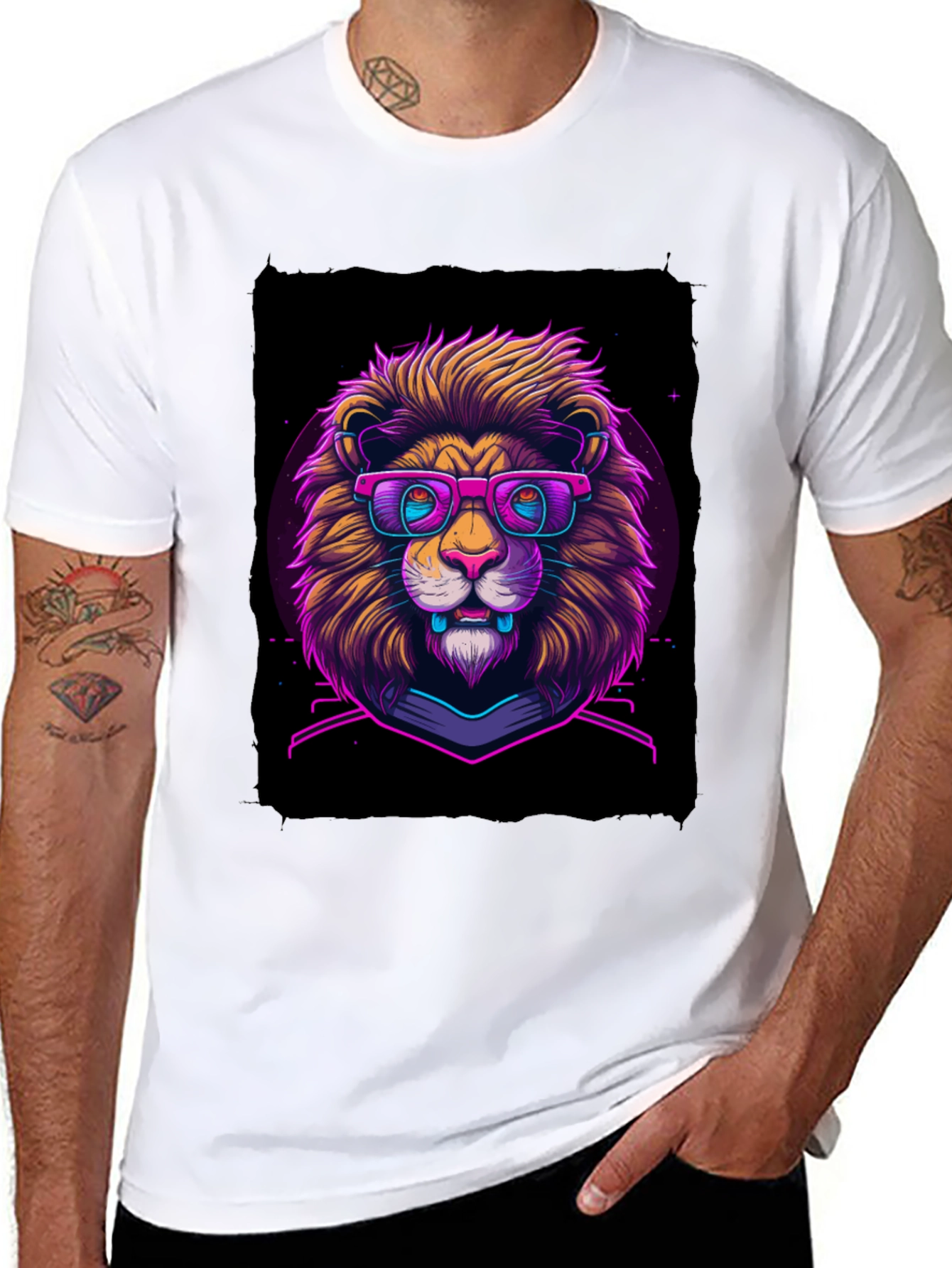 Neon Lion Graphic Tee - Cool Animal Print Shirt