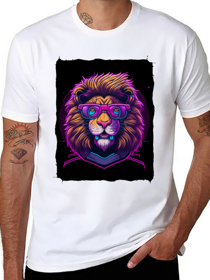Neon Lion Graphic Tee - Cool Animal Print Shirt