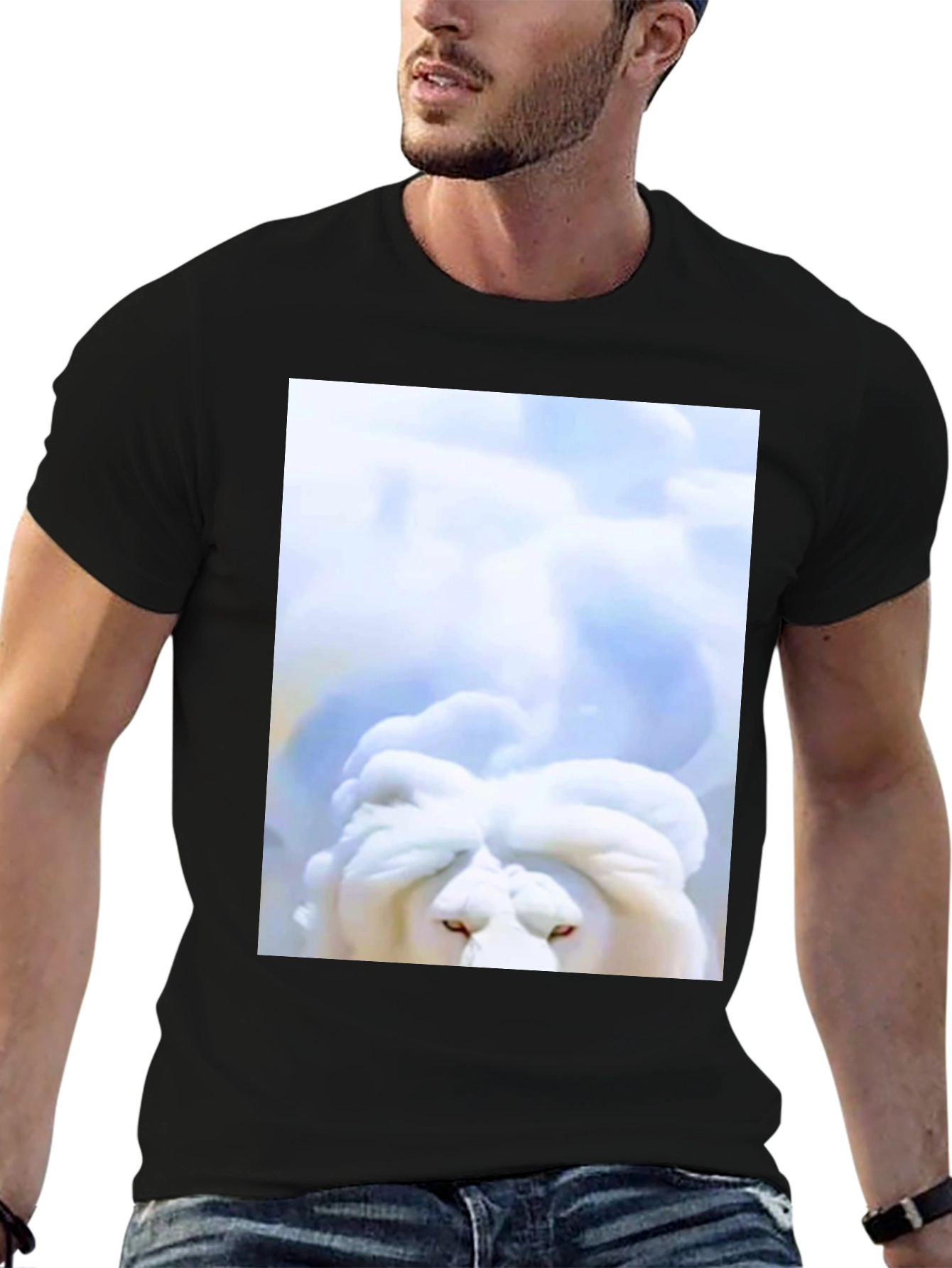White Lion Head Graphic Black T-Shirt