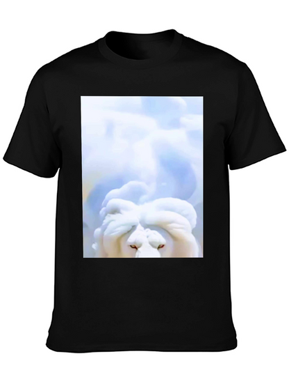 White Lion Head Graphic Black T-Shirt