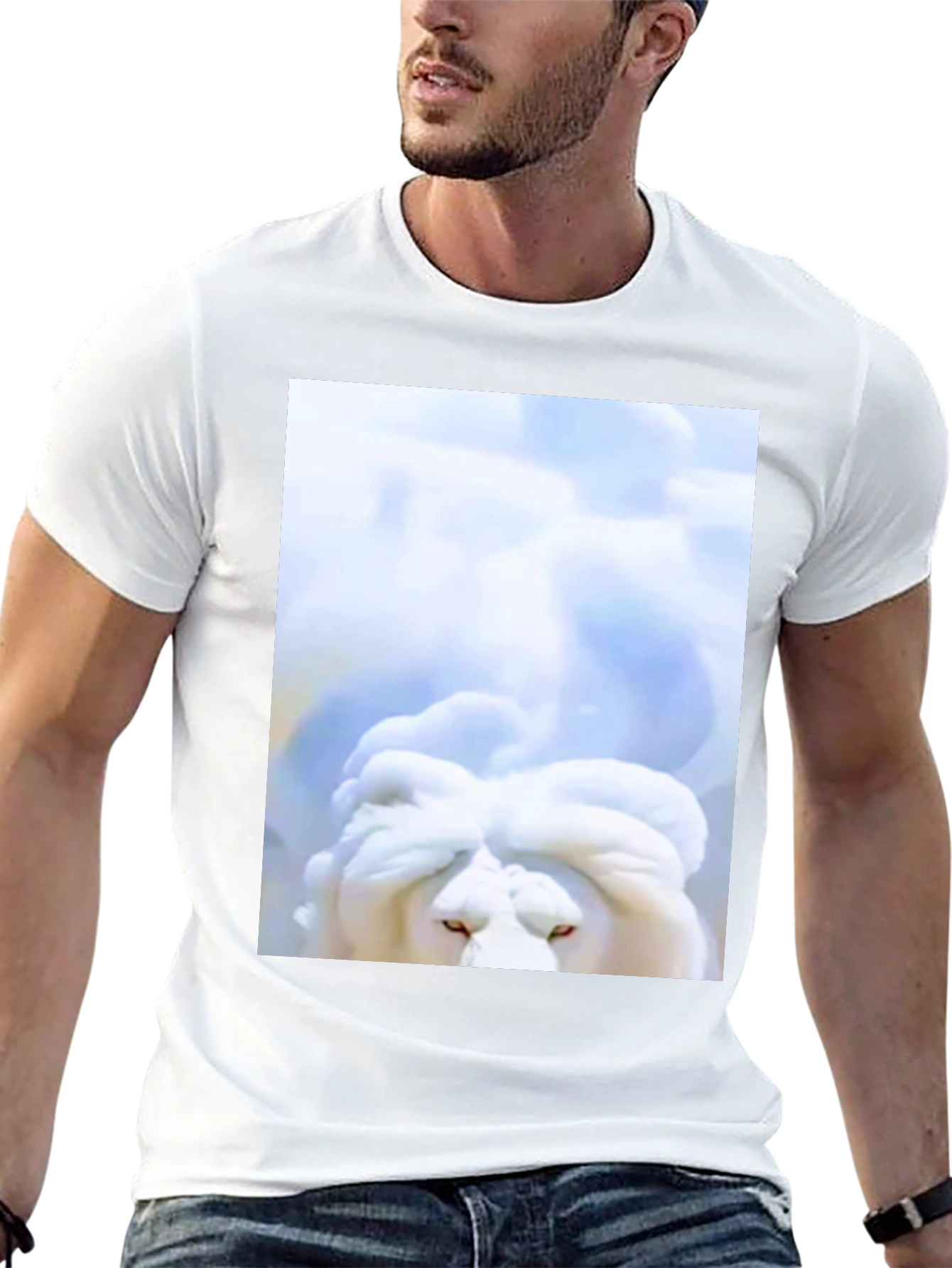 White Lion Head Graphic Black T-Shirt